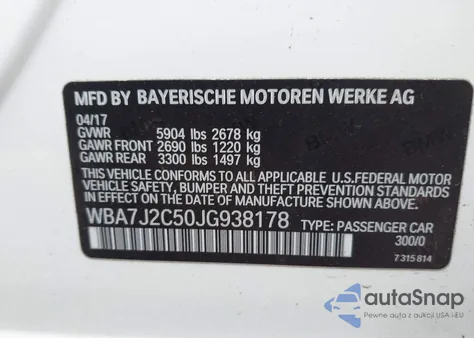 2018 BMW 740E xDrive Iperformance из США, поврежденный, VIN WBA7J2C50JG938178